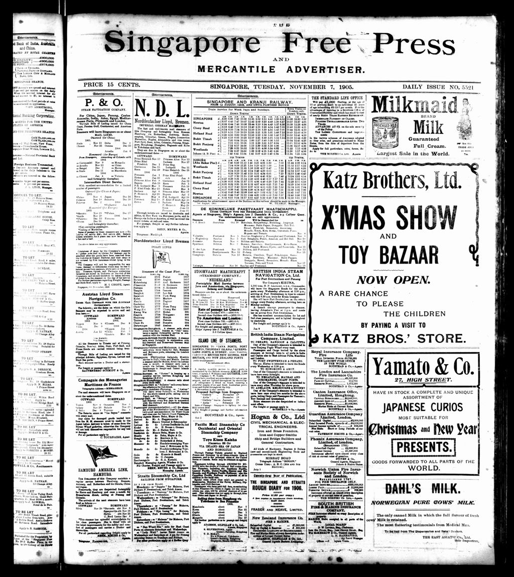 Miniature of Singapore Free Press and Mercantile Advertiser 07 November 1905