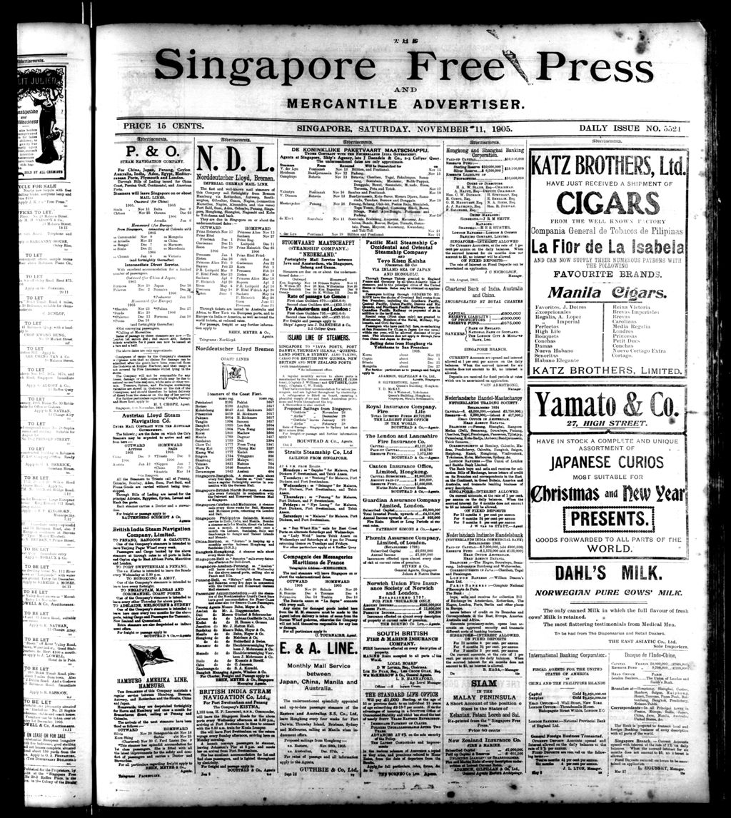 Miniature of Singapore Free Press and Mercantile Advertiser 11 November 1905