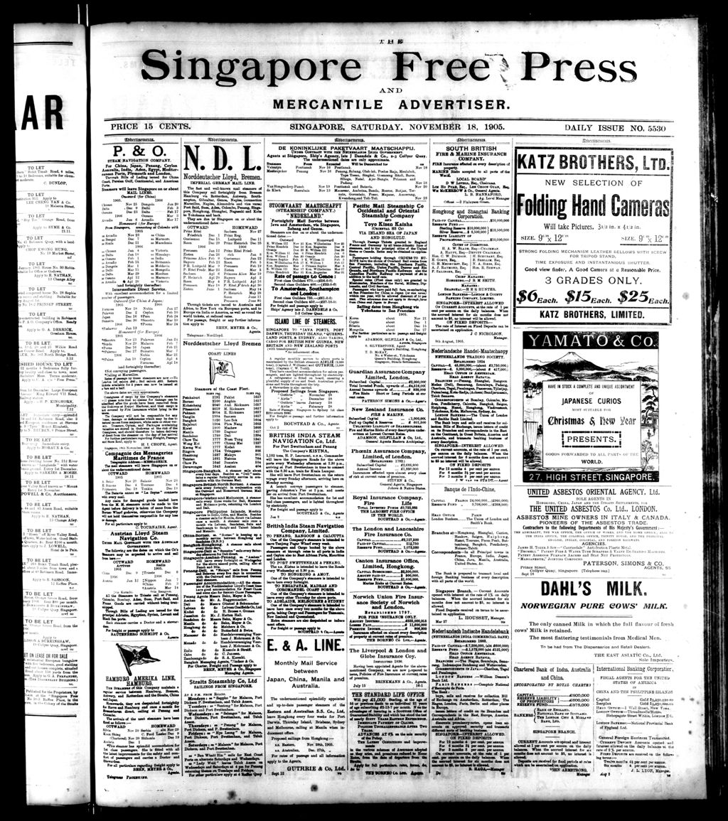 Miniature of Singapore Free Press and Mercantile Advertiser 18 November 1905