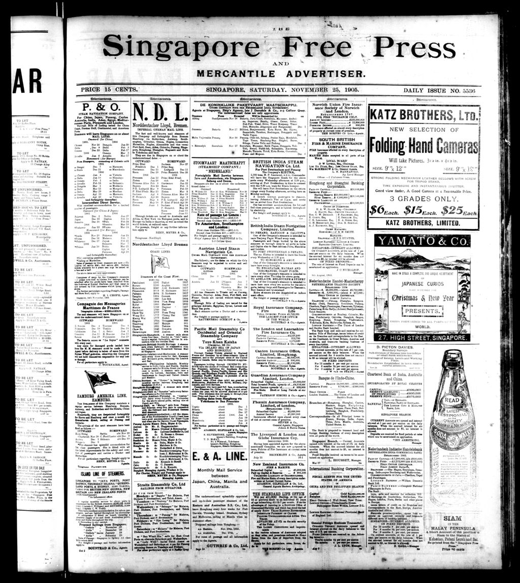 Miniature of Singapore Free Press and Mercantile Advertiser 25 November 1905