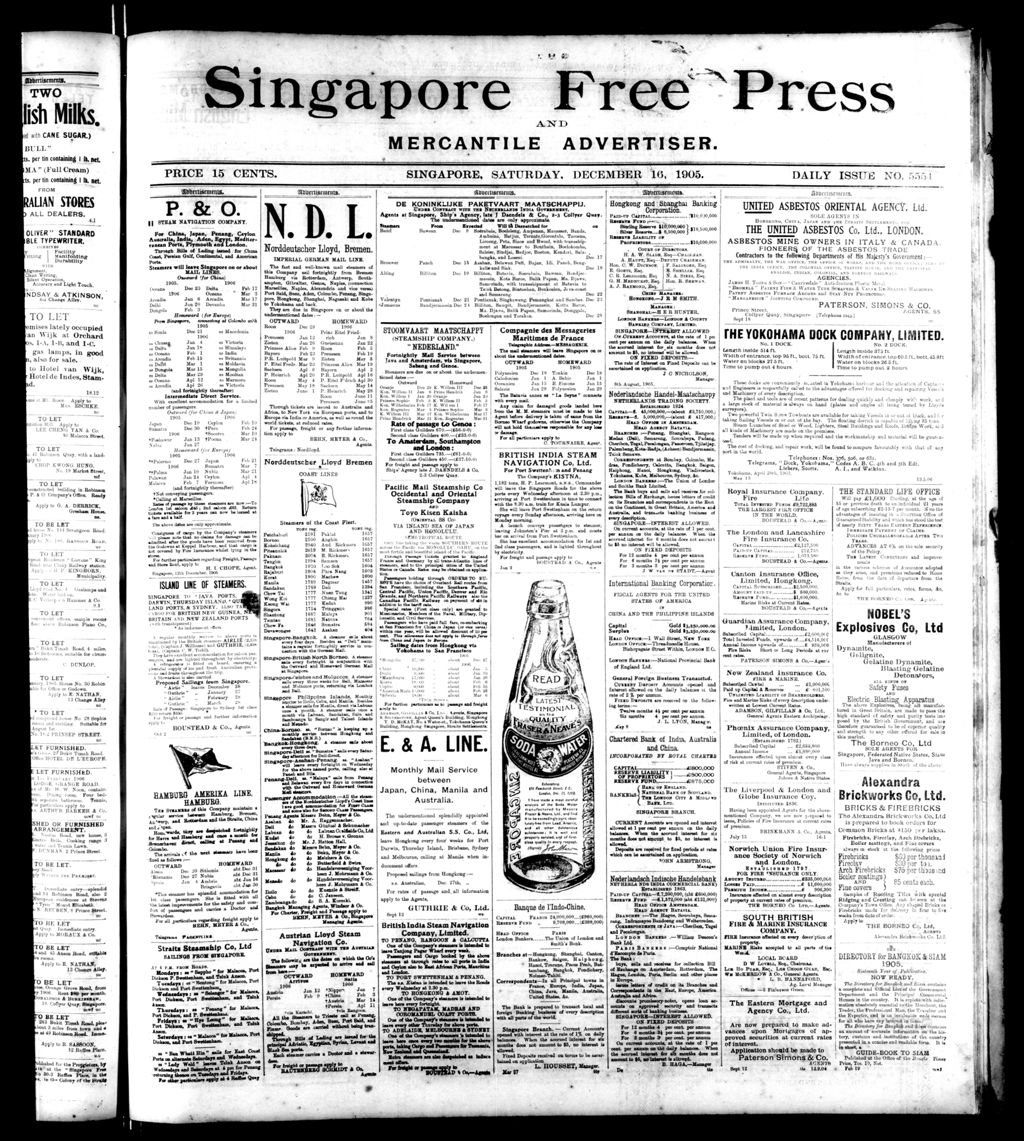 Miniature of Singapore Free Press and Mercantile Advertiser 16 December 1905