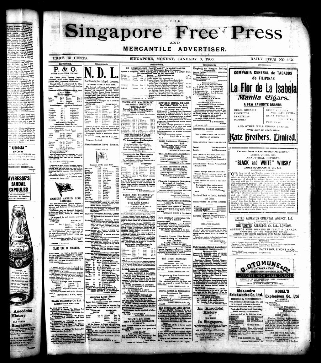 Miniature of Singapore Free Press and Mercantile Advertiser 08 January 1906