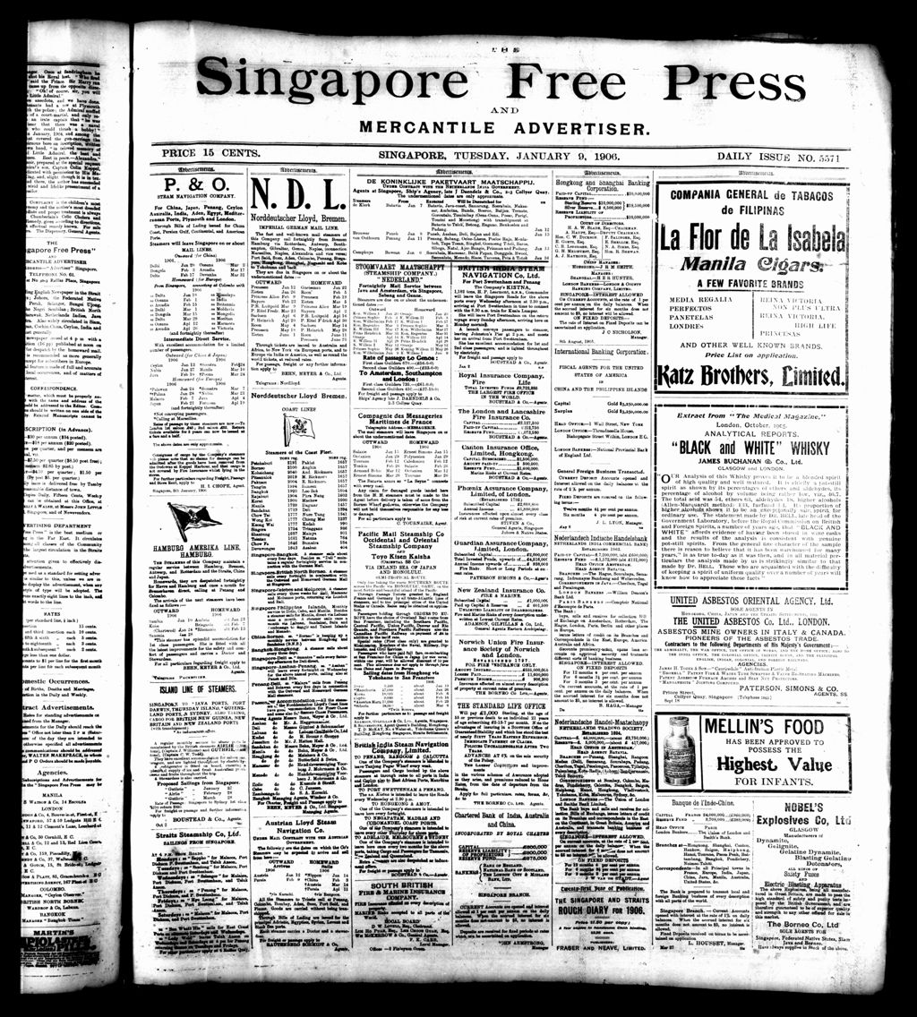 Miniature of Singapore Free Press and Mercantile Advertiser 09 January 1906