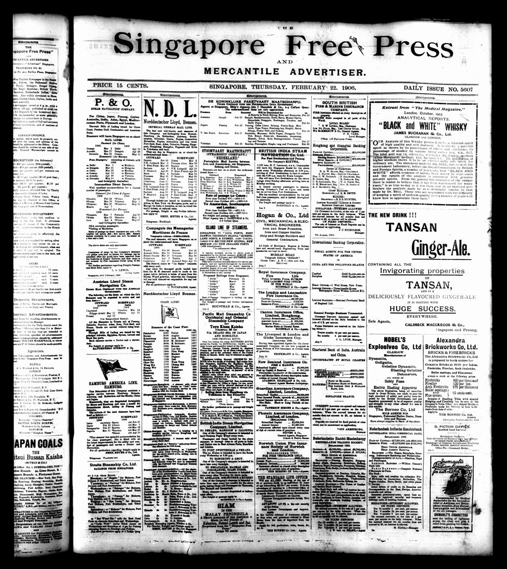 Miniature of Singapore Free Press and Mercantile Advertiser 22 February 1906