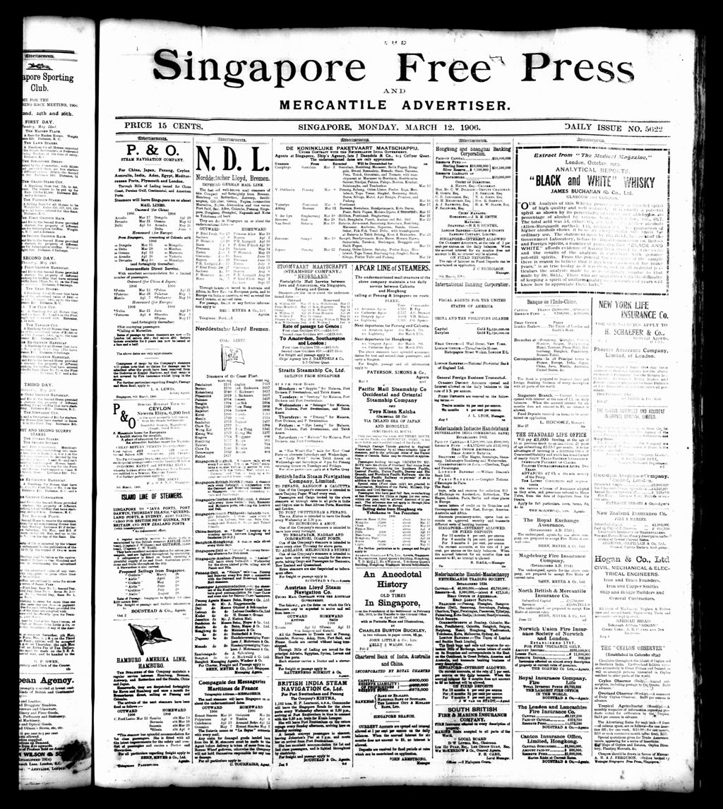 Miniature of Singapore Free Press and Mercantile Advertiser 12 March 1906