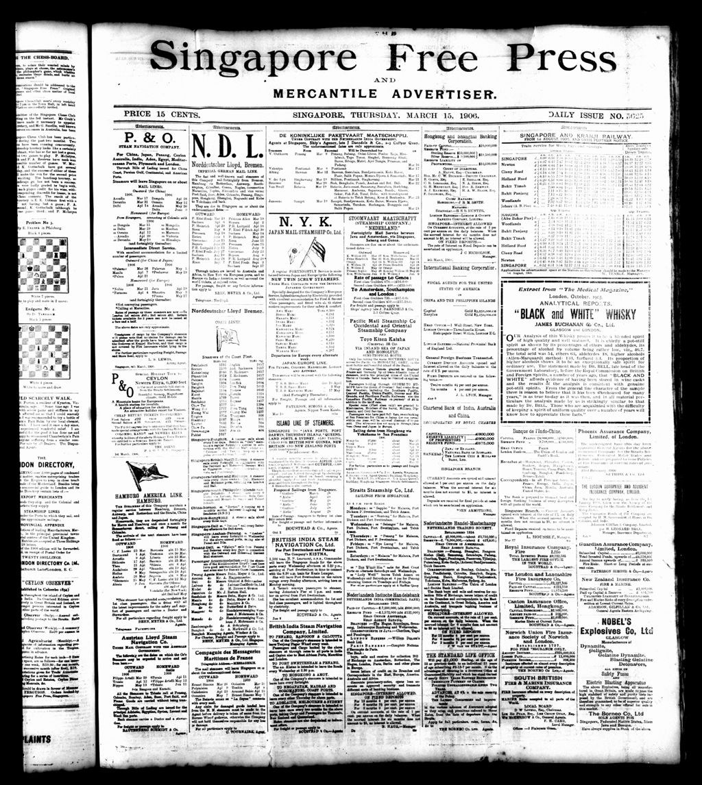 Miniature of Singapore Free Press and Mercantile Advertiser 15 March 1906