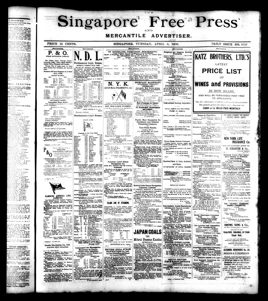 Miniature of Singapore Free Press and Mercantile Advertiser 03 April 1906