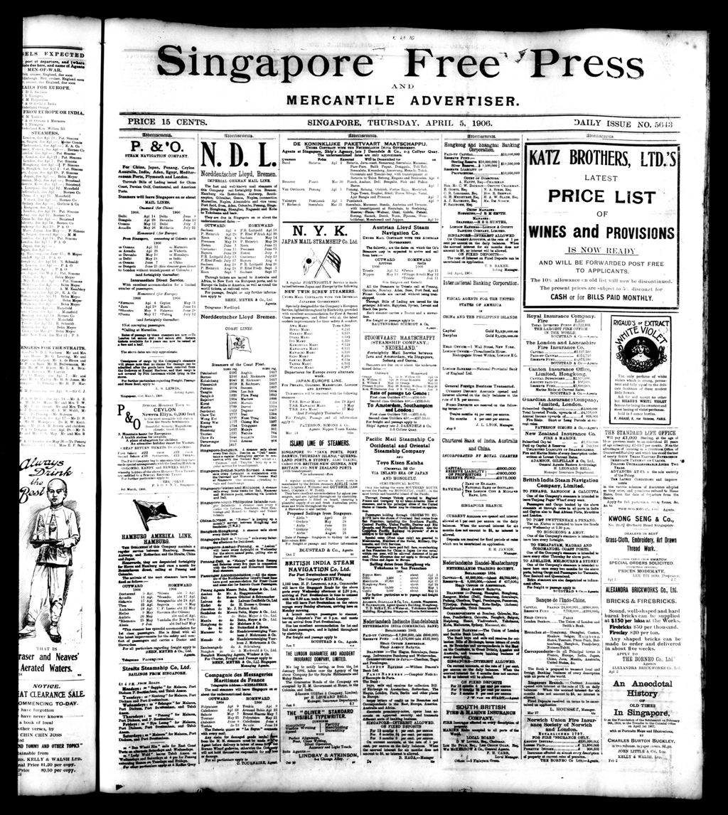 Miniature of Singapore Free Press and Mercantile Advertiser 05 April 1906