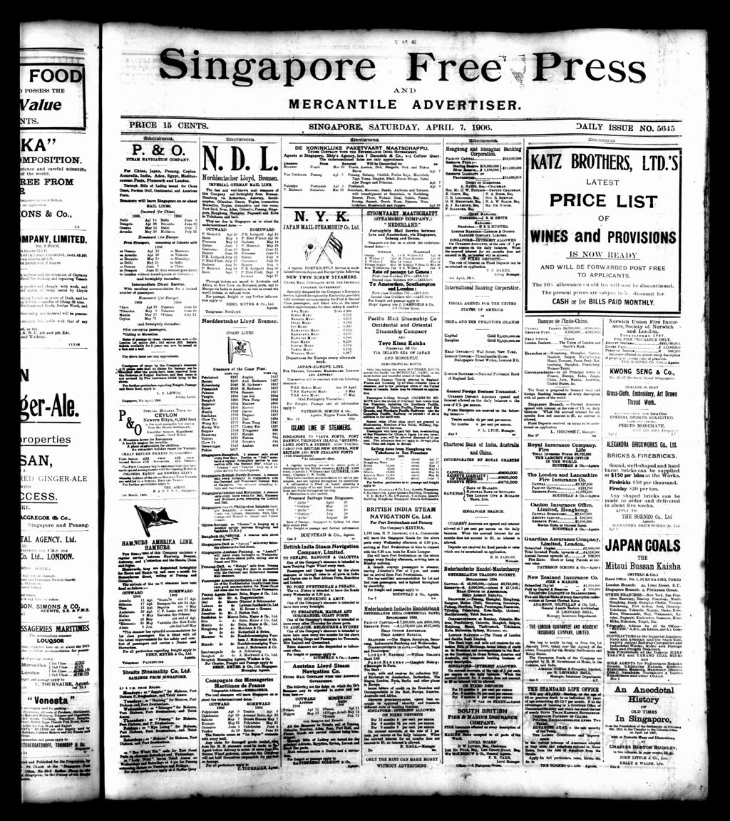 Miniature of Singapore Free Press and Mercantile Advertiser 07 April 1906