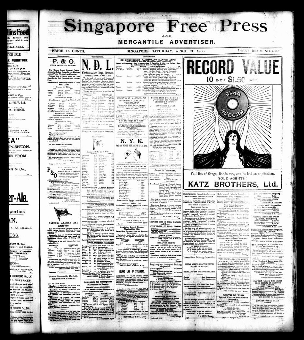 Miniature of Singapore Free Press and Mercantile Advertiser 21 April 1906