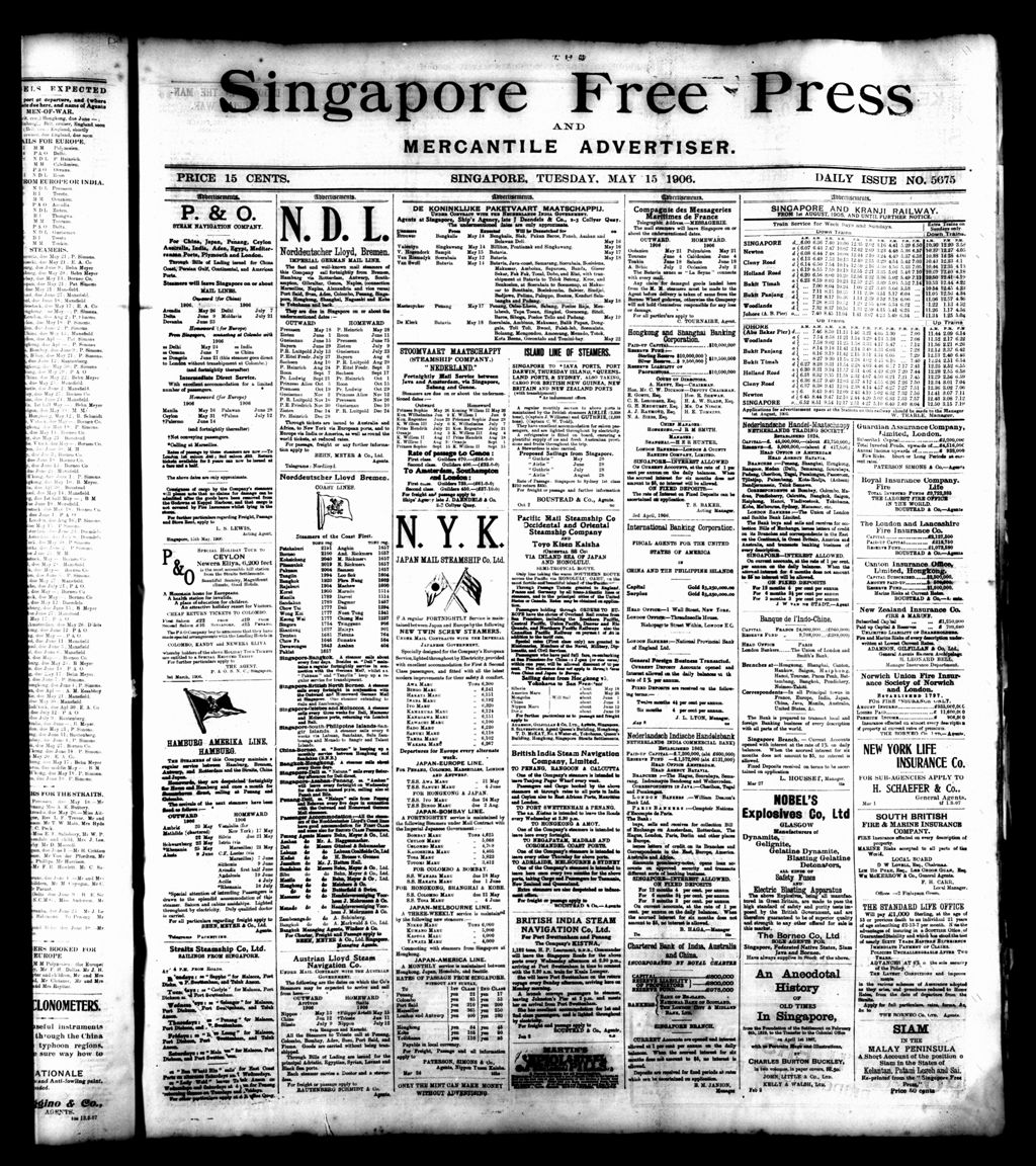 Miniature of Singapore Free Press and Mercantile Advertiser 15 May 1906