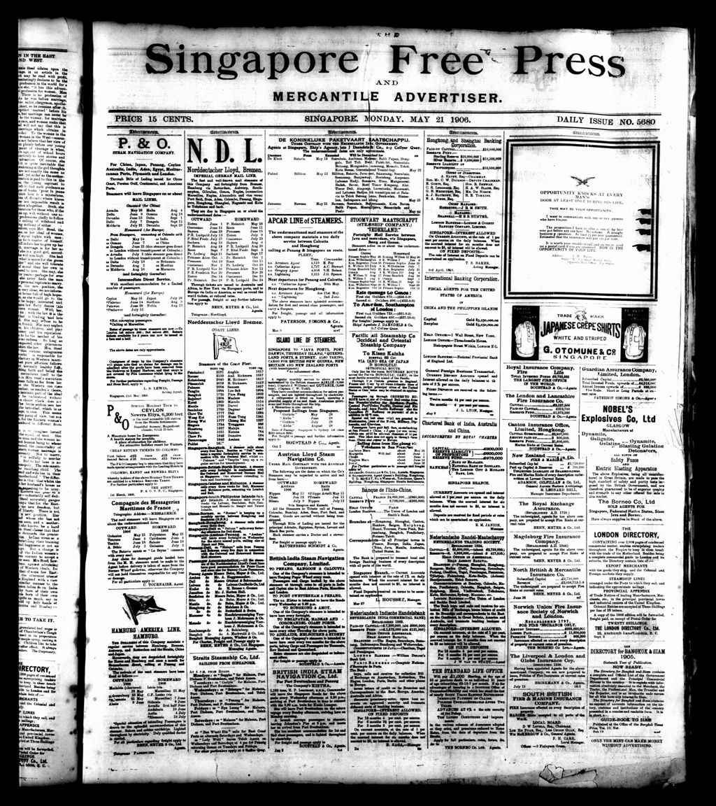 Miniature of Singapore Free Press and Mercantile Advertiser 21 May 1906