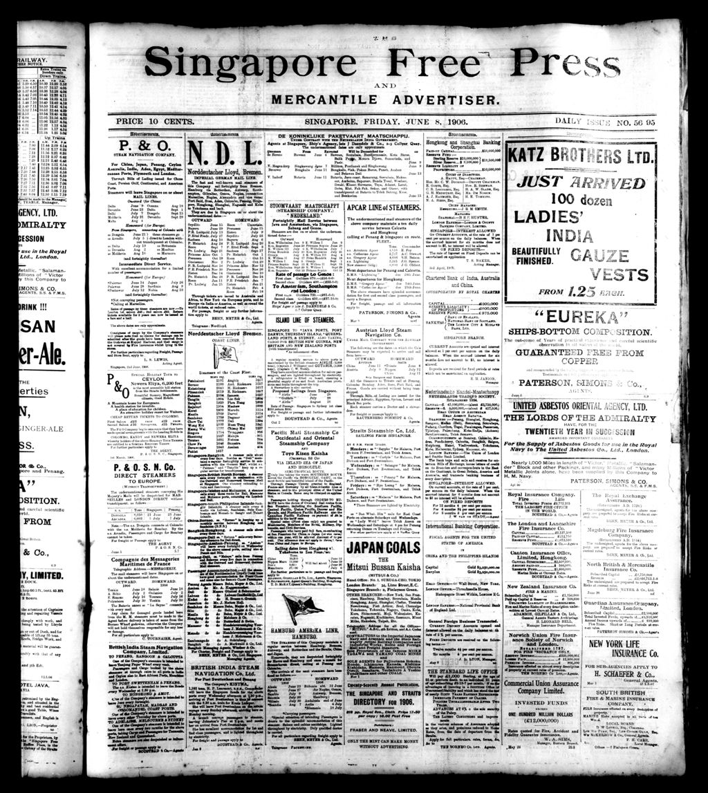 Miniature of Singapore Free Press and Mercantile Advertiser 08 June 1906