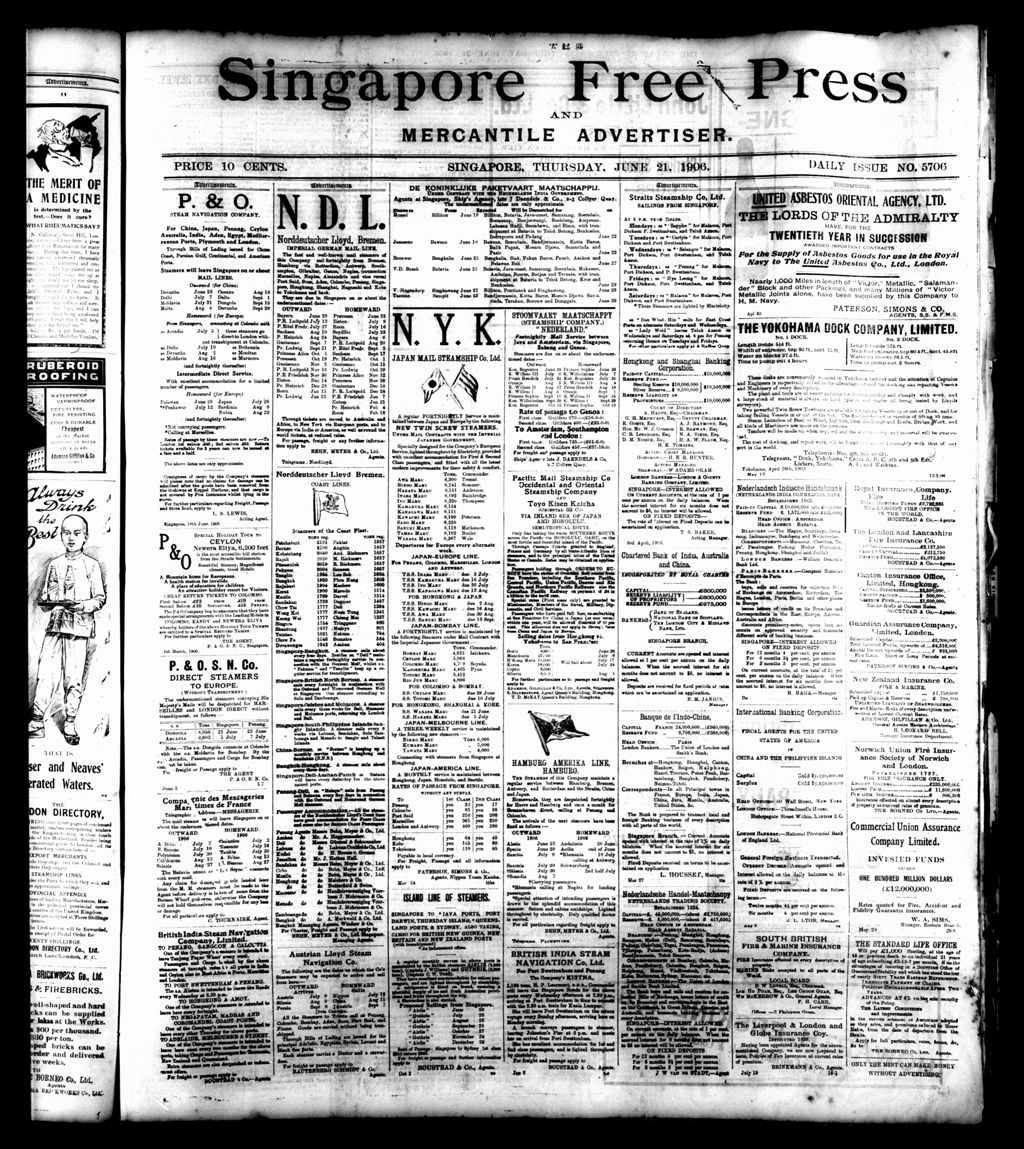 Miniature of Singapore Free Press and Mercantile Advertiser 21 June 1906