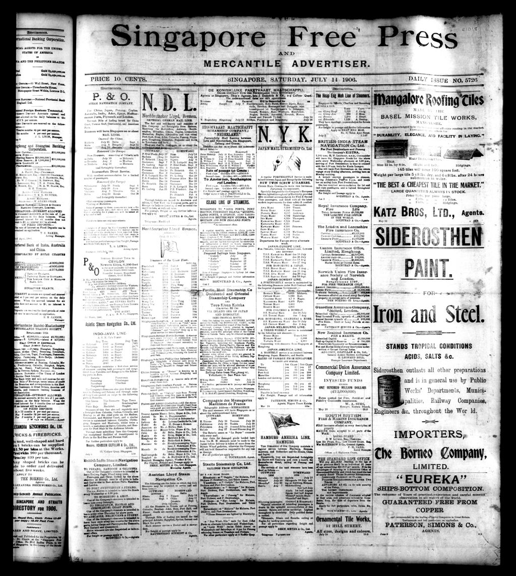 Miniature of Singapore Free Press and Mercantile Advertiser 14 July 1906