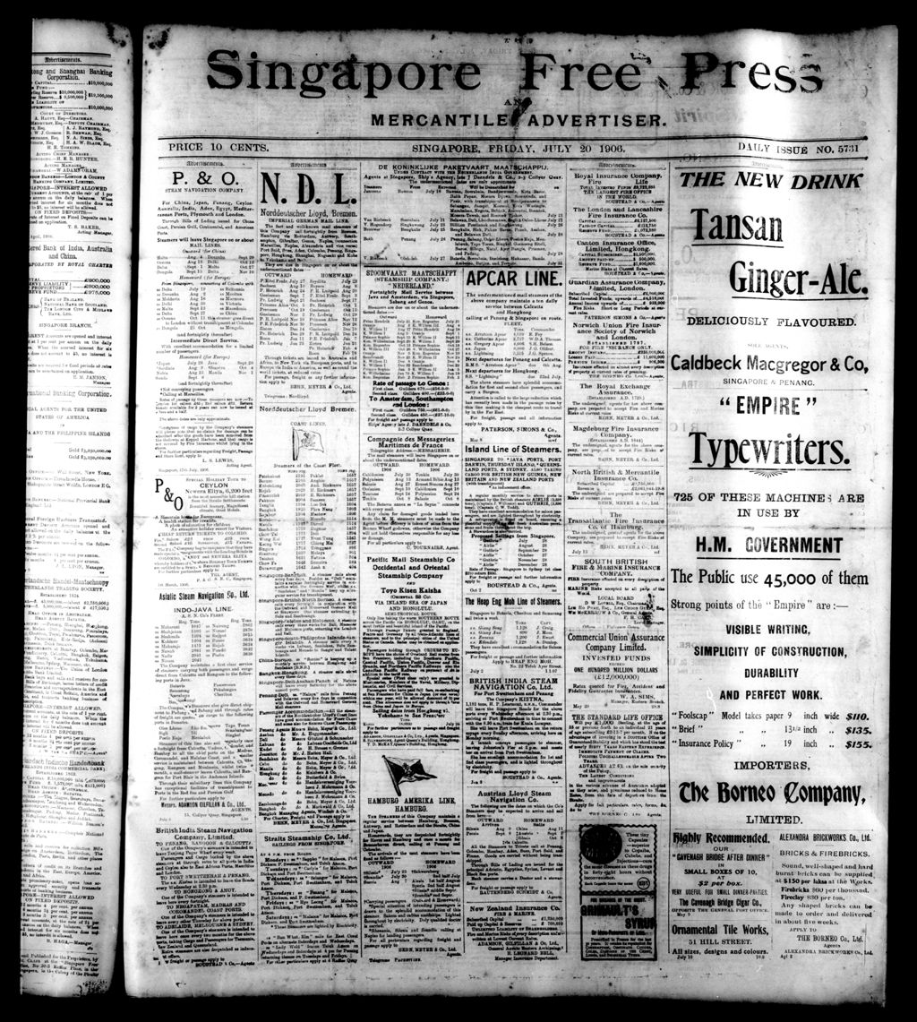 Miniature of Singapore Free Press and Mercantile Advertiser 20 July 1906