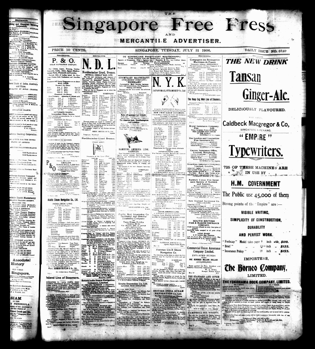 Miniature of Singapore Free Press and Mercantile Advertiser 31 July 1906