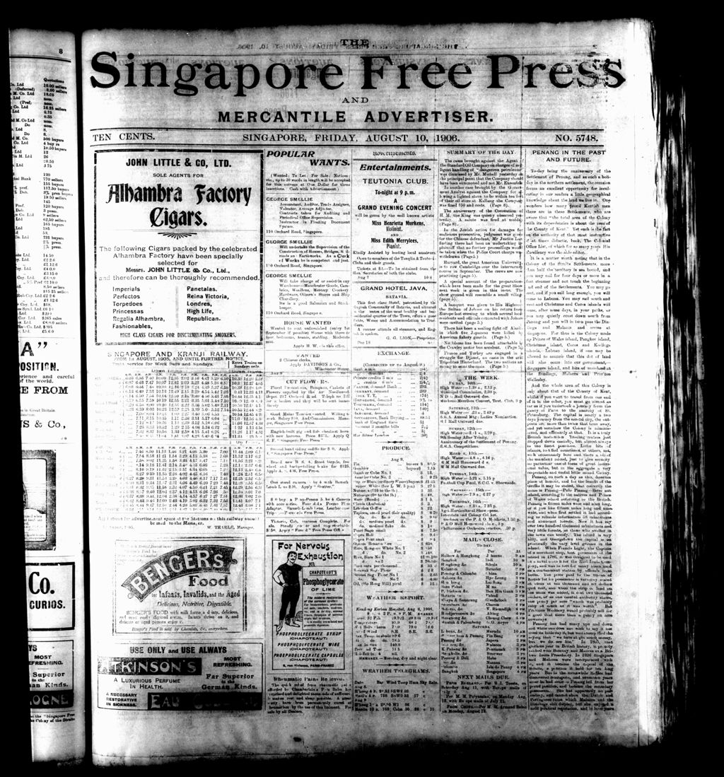 Miniature of Singapore Free Press and Mercantile Advertiser 10 August 1906