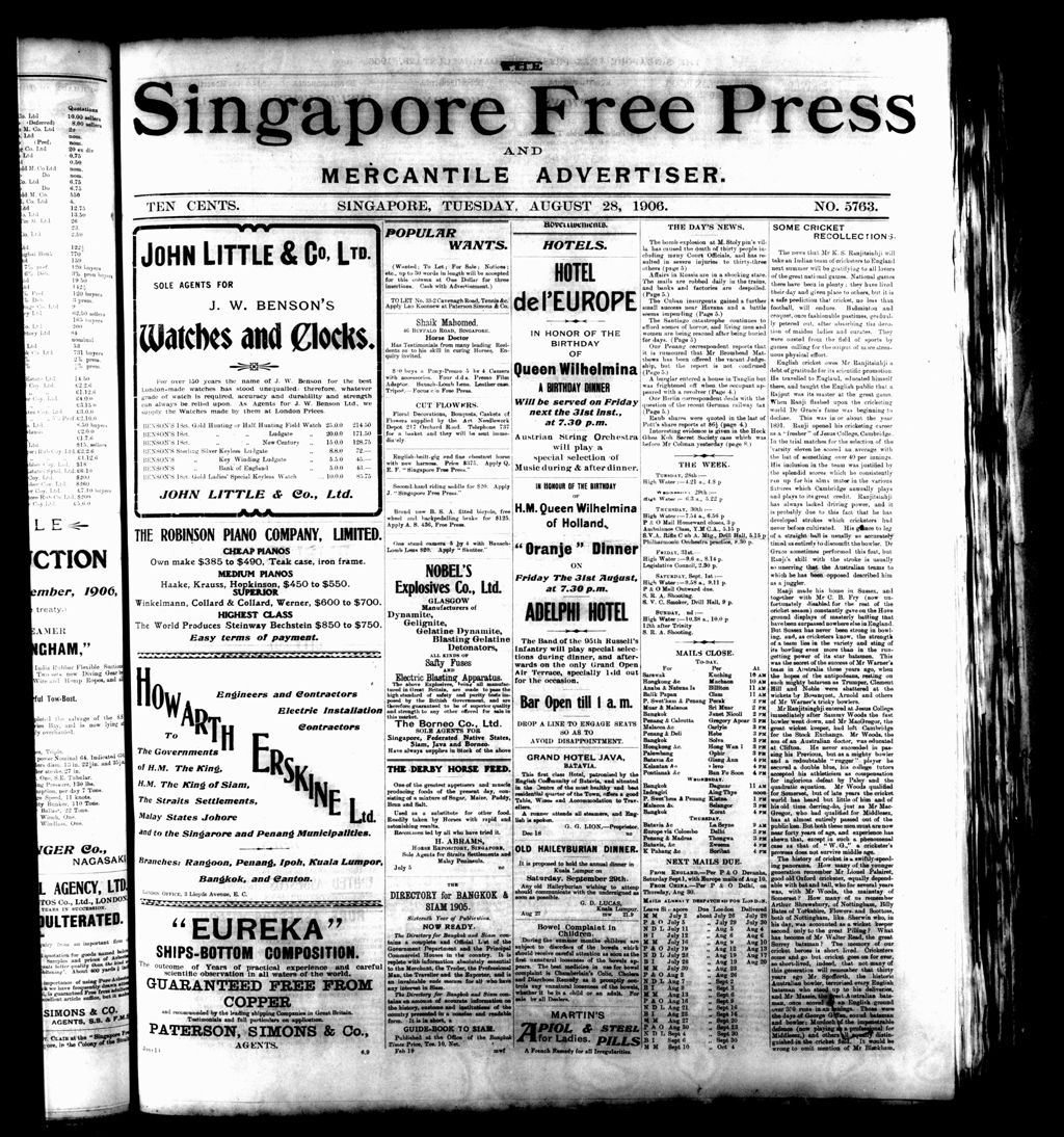 Miniature of Singapore Free Press and Mercantile Advertiser 28 August 1906