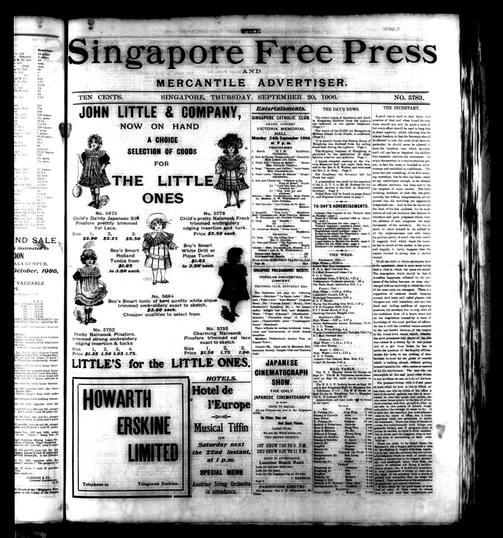 Miniature of Singapore Free Press and Mercantile Advertiser 20 September 1906