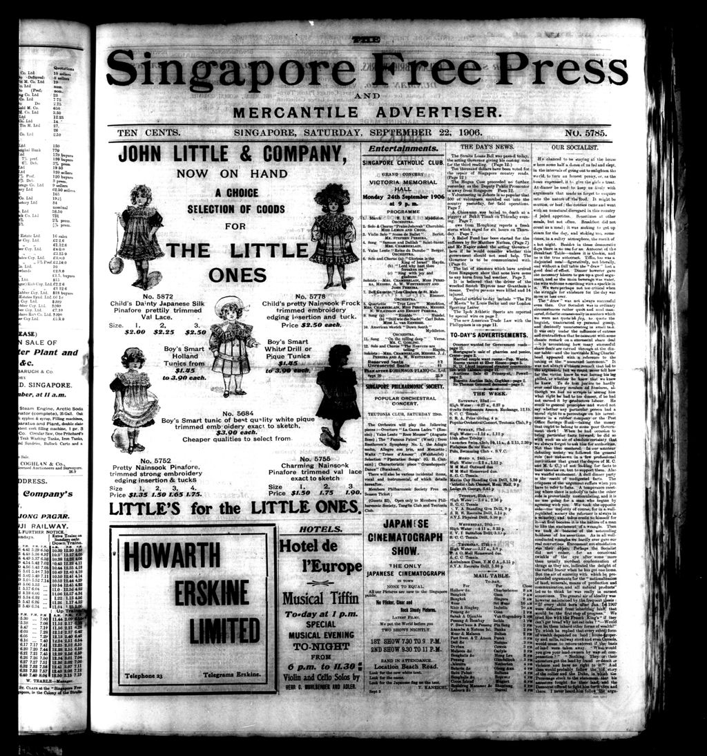 Miniature of Singapore Free Press and Mercantile Advertiser 22 September 1906