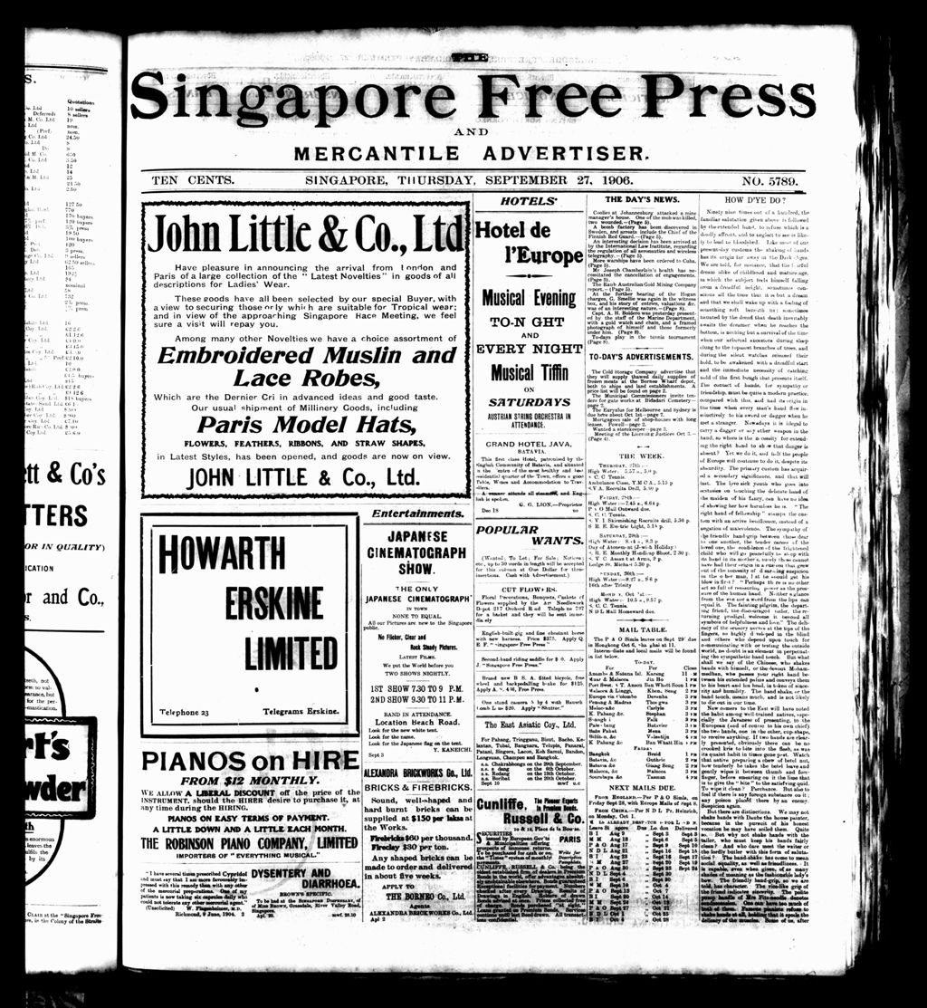 Miniature of Singapore Free Press and Mercantile Advertiser 27 September 1906