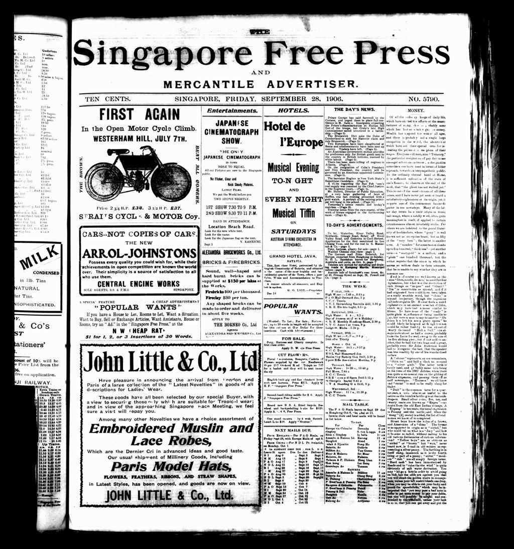 Miniature of Singapore Free Press and Mercantile Advertiser 28 September 1906