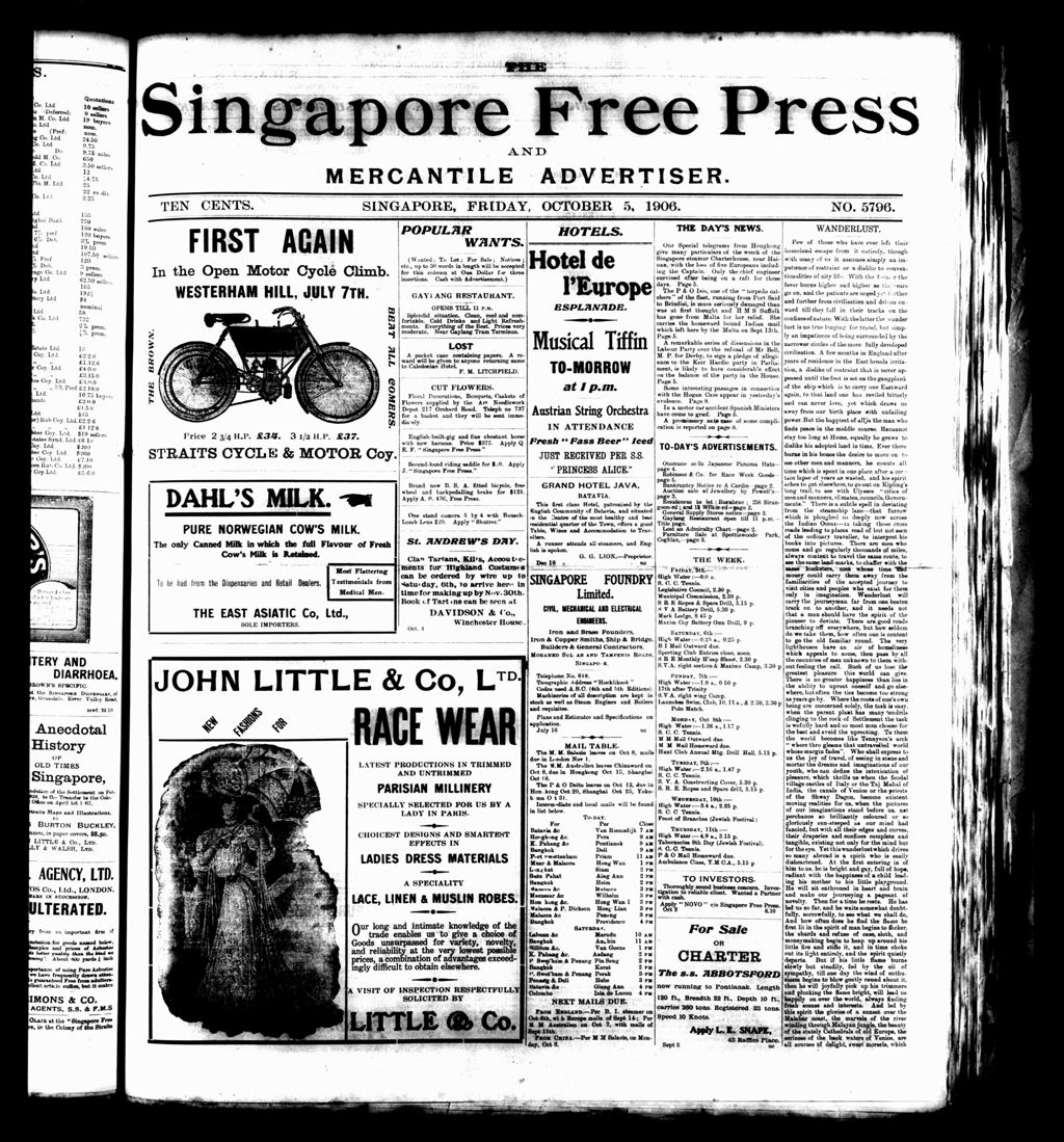 Miniature of Singapore Free Press and Mercantile Advertiser 05 October 1906