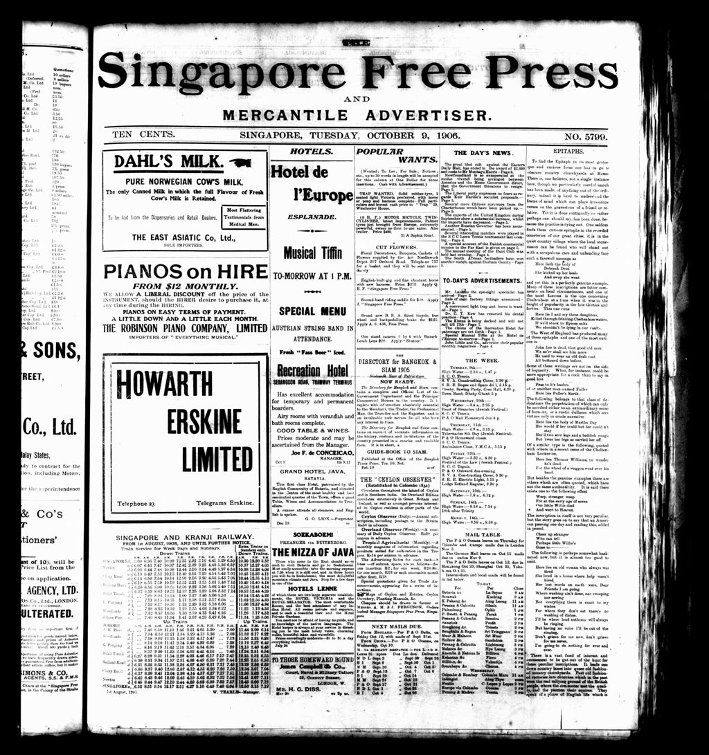 Miniature of Singapore Free Press and Mercantile Advertiser 09 October 1906