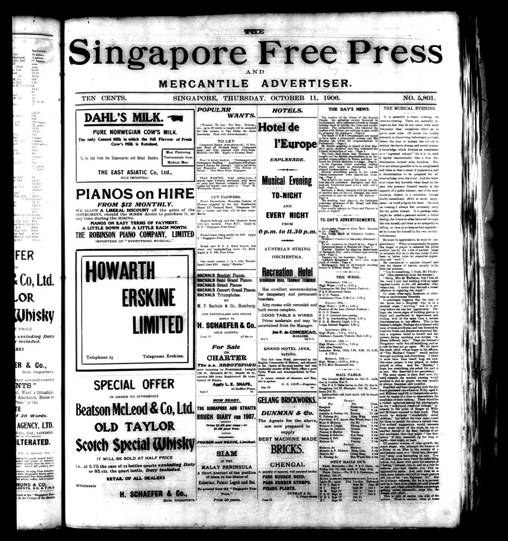 Miniature of Singapore Free Press and Mercantile Advertiser 11 October 1906