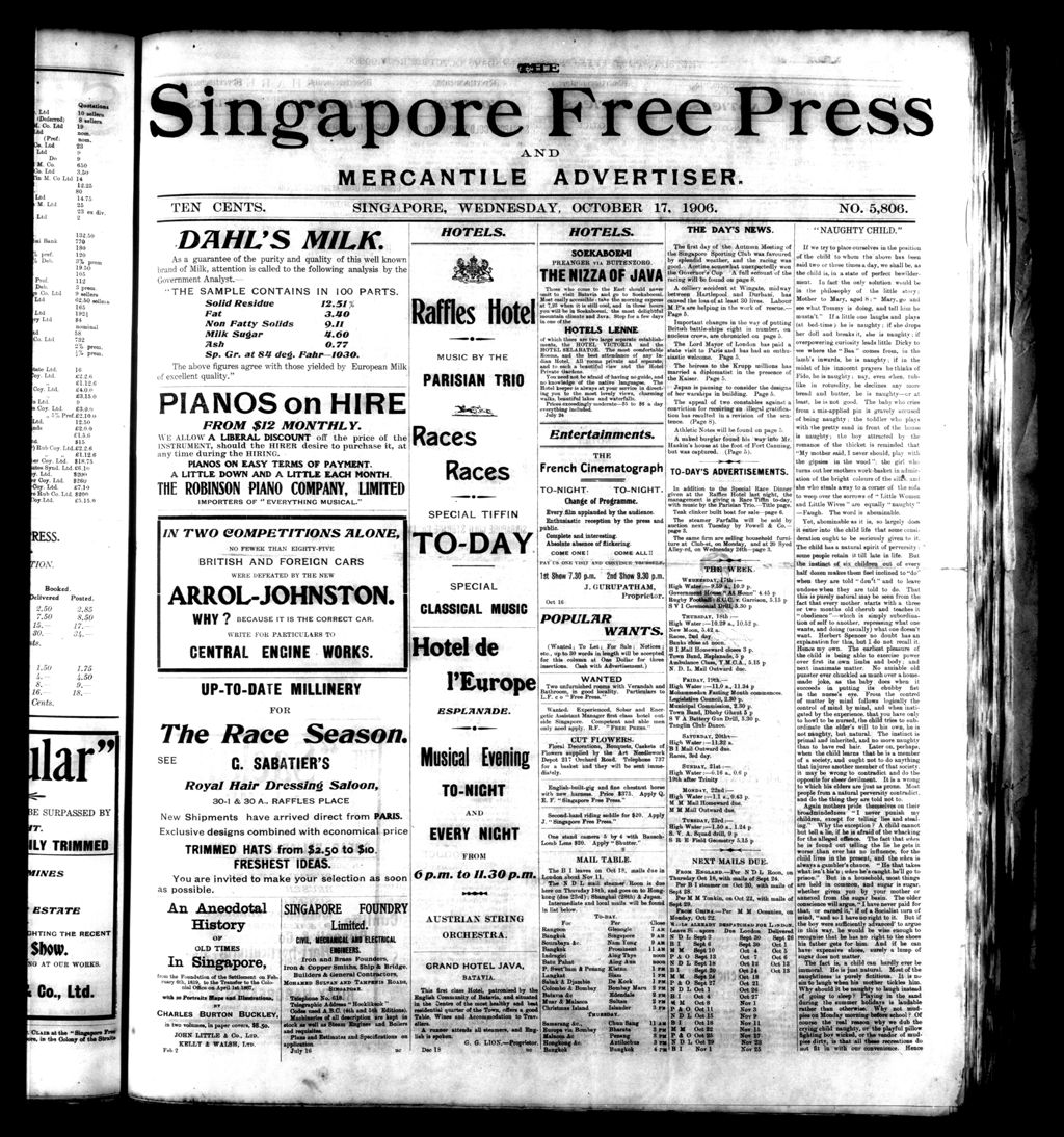 Miniature of Singapore Free Press and Mercantile Advertiser 17 October 1906