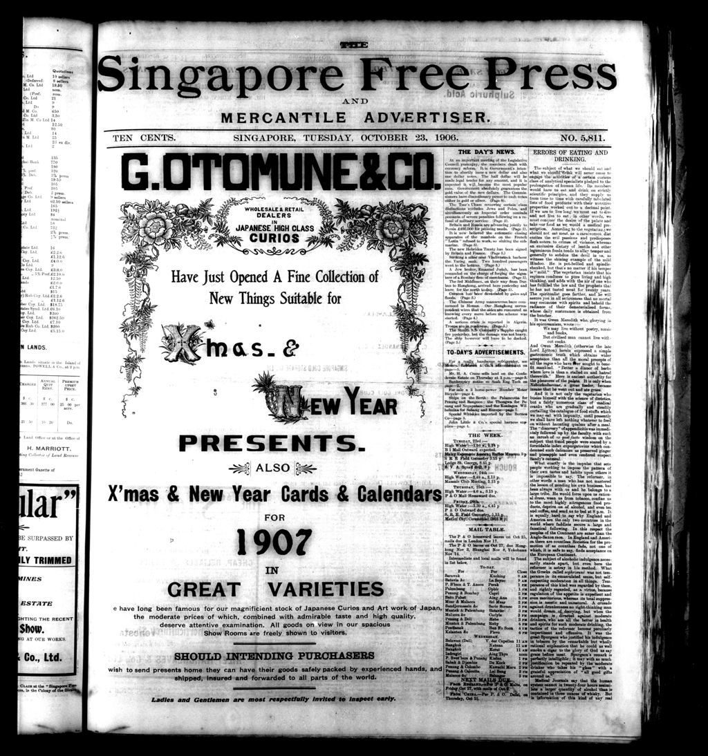 Miniature of Singapore Free Press and Mercantile Advertiser 23 October 1906