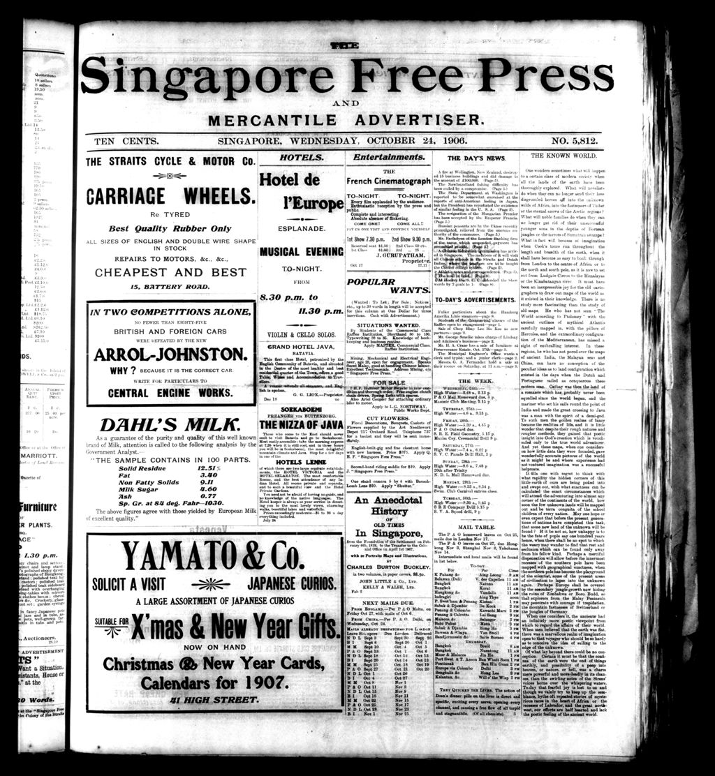 Miniature of Singapore Free Press and Mercantile Advertiser 24 October 1906