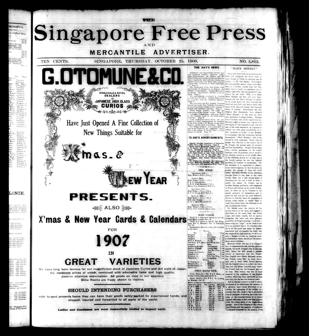 Miniature of Singapore Free Press and Mercantile Advertiser 25 October 1906