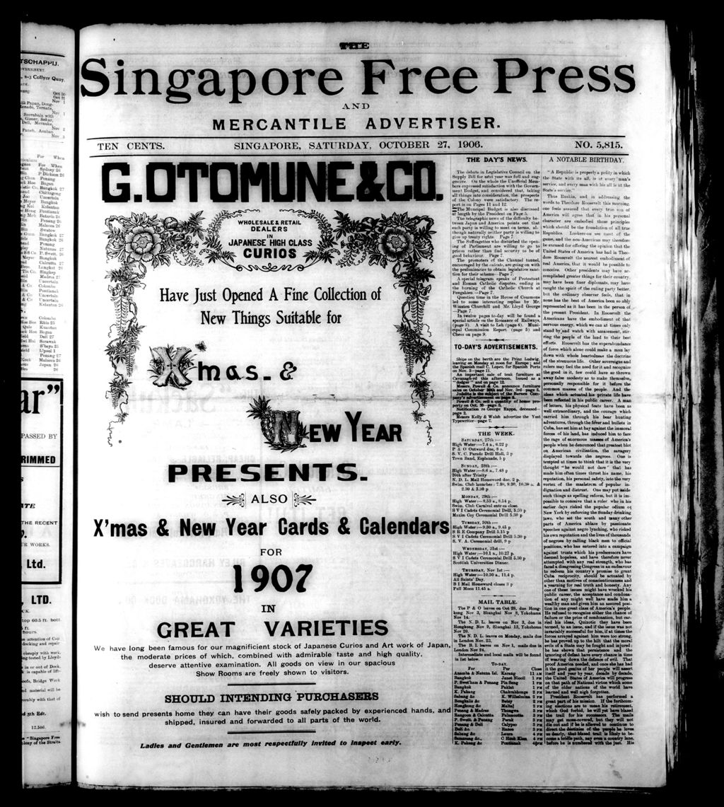 Miniature of Singapore Free Press and Mercantile Advertiser 27 October 1906