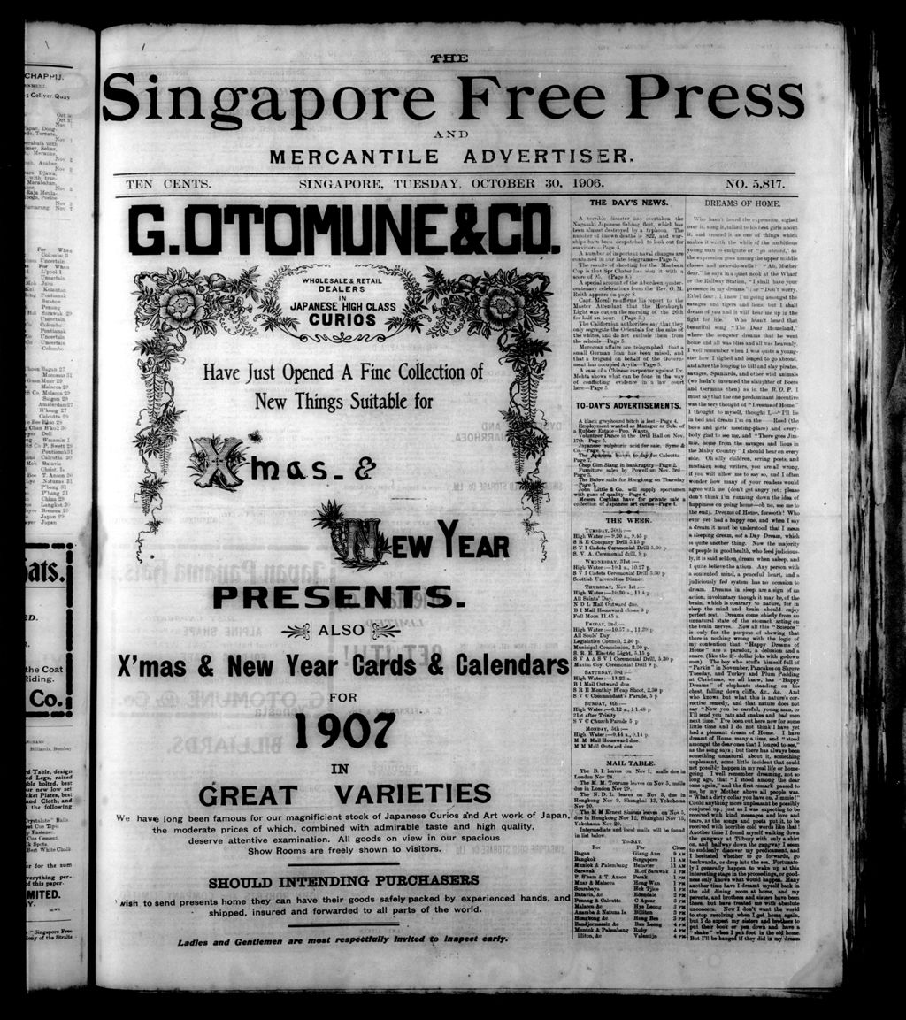 Miniature of Singapore Free Press and Mercantile Advertiser 30 October 1906