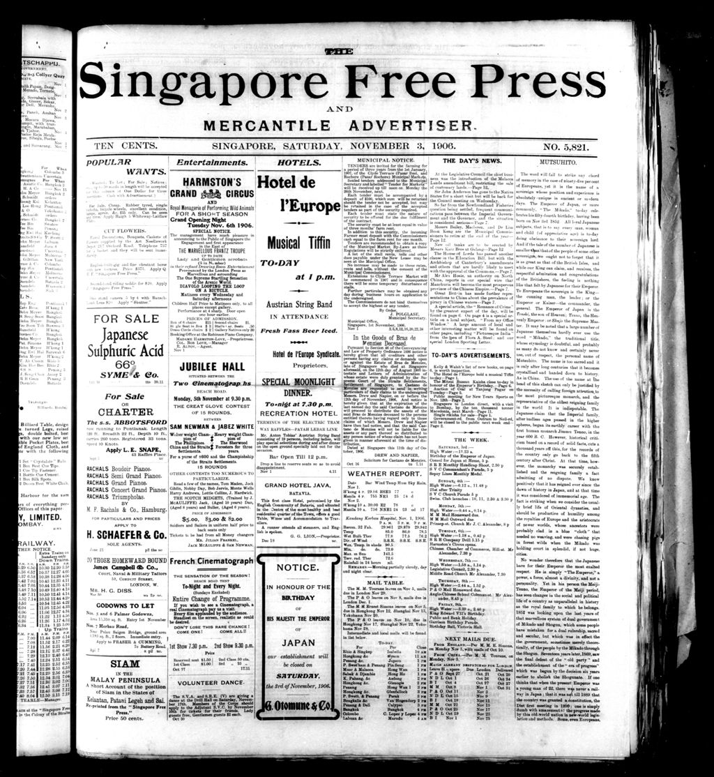 Miniature of Singapore Free Press and Mercantile Advertiser 03 November 1906