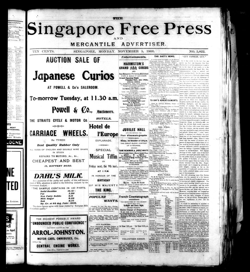 Miniature of Singapore Free Press and Mercantile Advertiser 05 November 1906