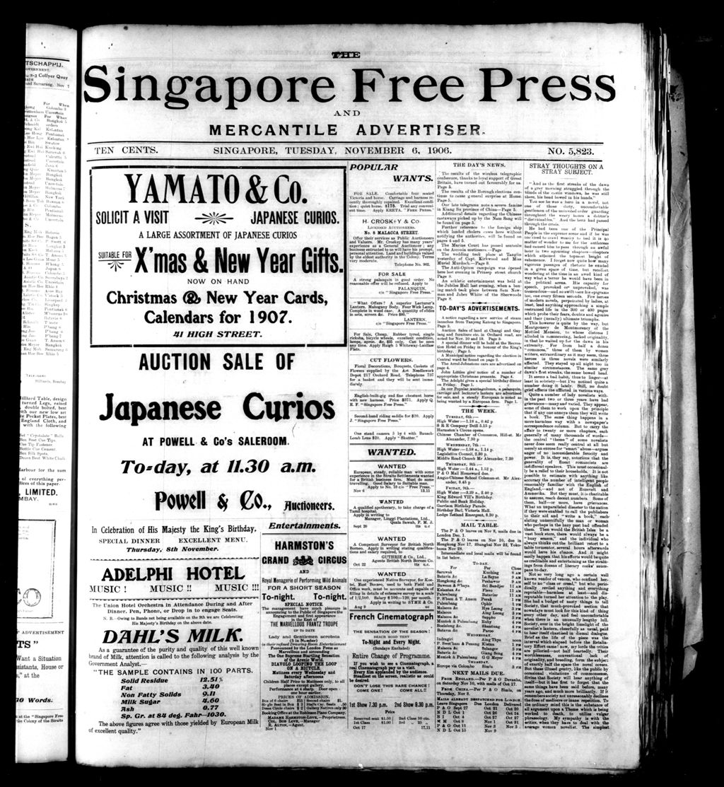 Miniature of Singapore Free Press and Mercantile Advertiser 06 November 1906