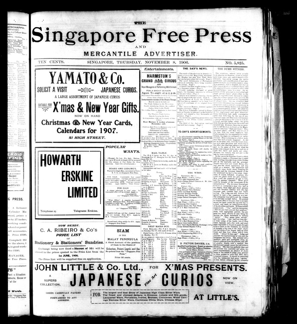 Miniature of Singapore Free Press and Mercantile Advertiser 08 November 1906