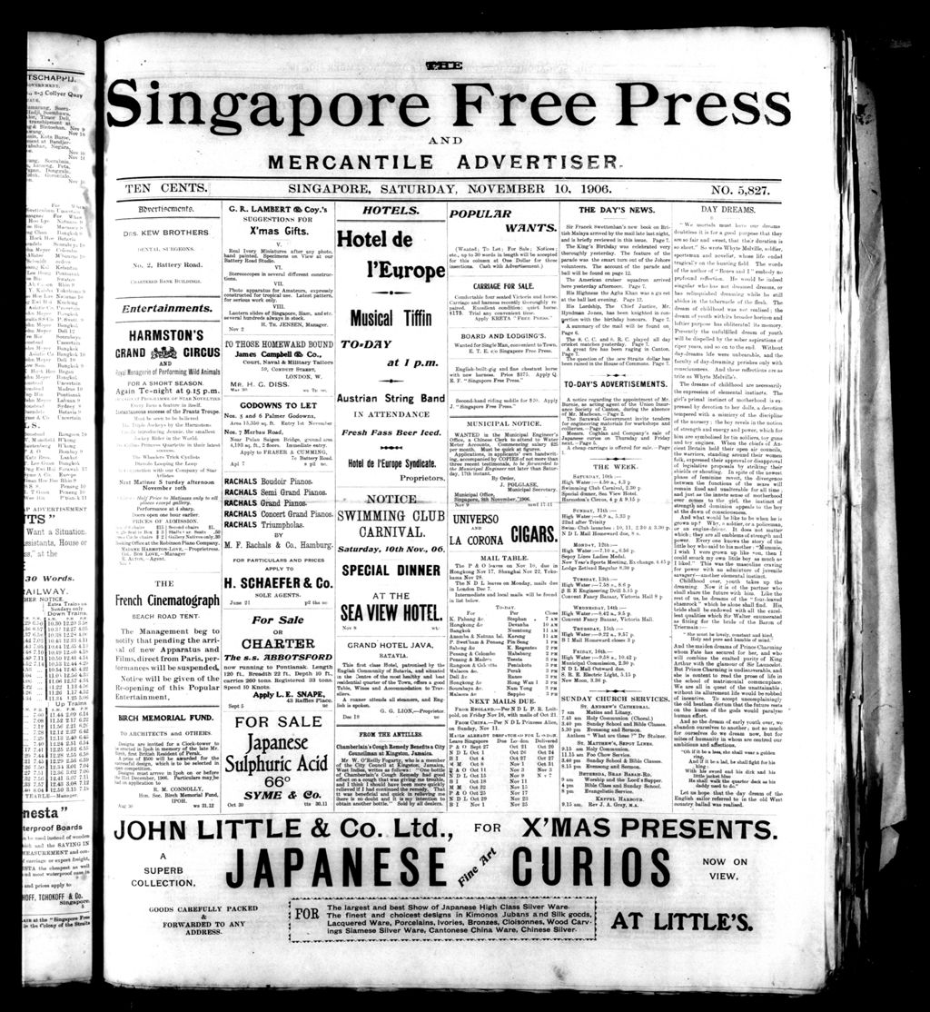 Miniature of Singapore Free Press and Mercantile Advertiser 10 November 1906