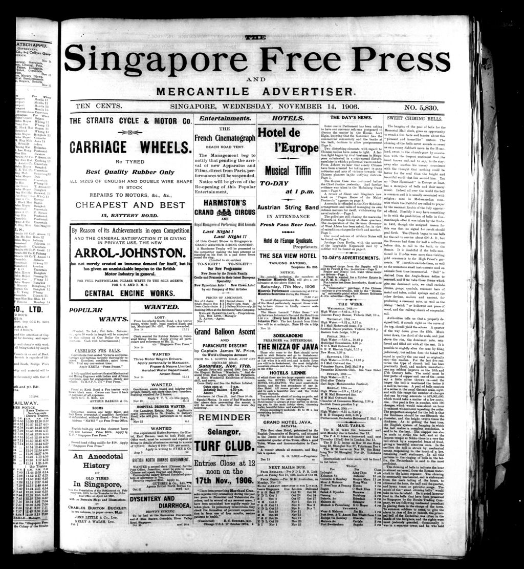 Miniature of Singapore Free Press and Mercantile Advertiser 14 November 1906