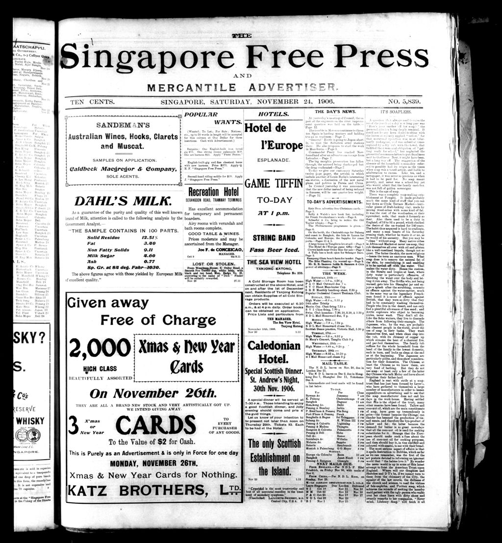 Miniature of Singapore Free Press and Mercantile Advertiser 24 November 1906