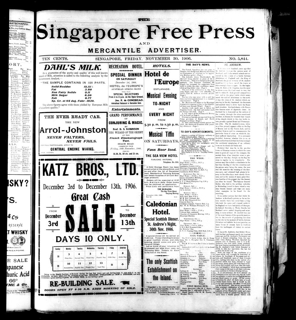 Miniature of Singapore Free Press and Mercantile Advertiser 30 November 1906