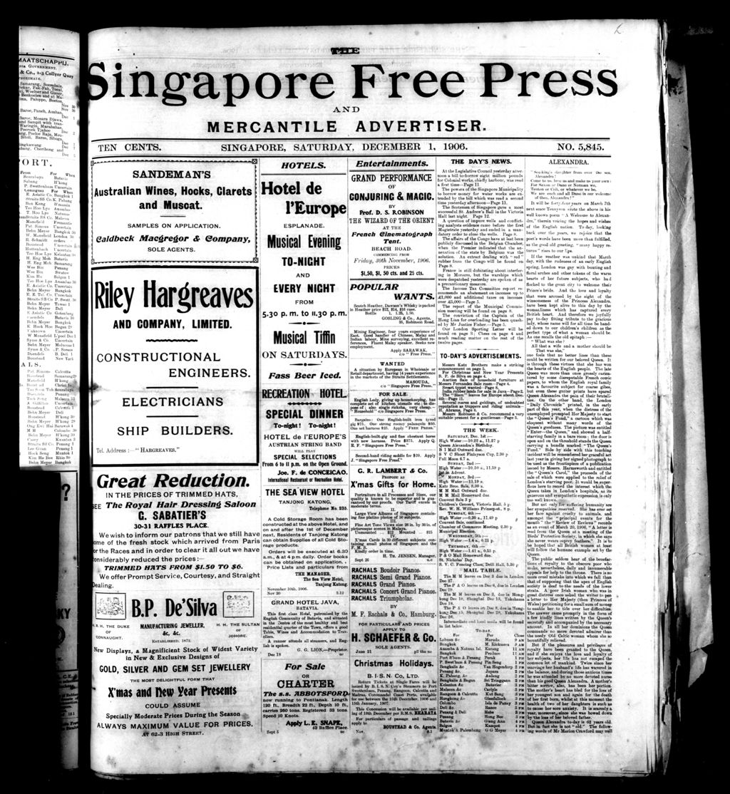 Miniature of Singapore Free Press and Mercantile Advertiser 01 December 1906