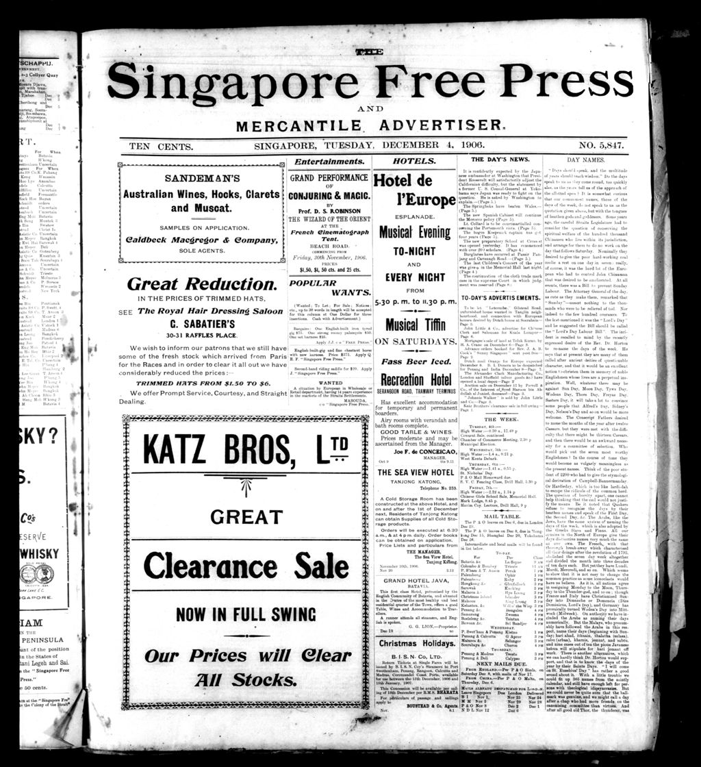 Miniature of Singapore Free Press and Mercantile Advertiser 04 December 1906