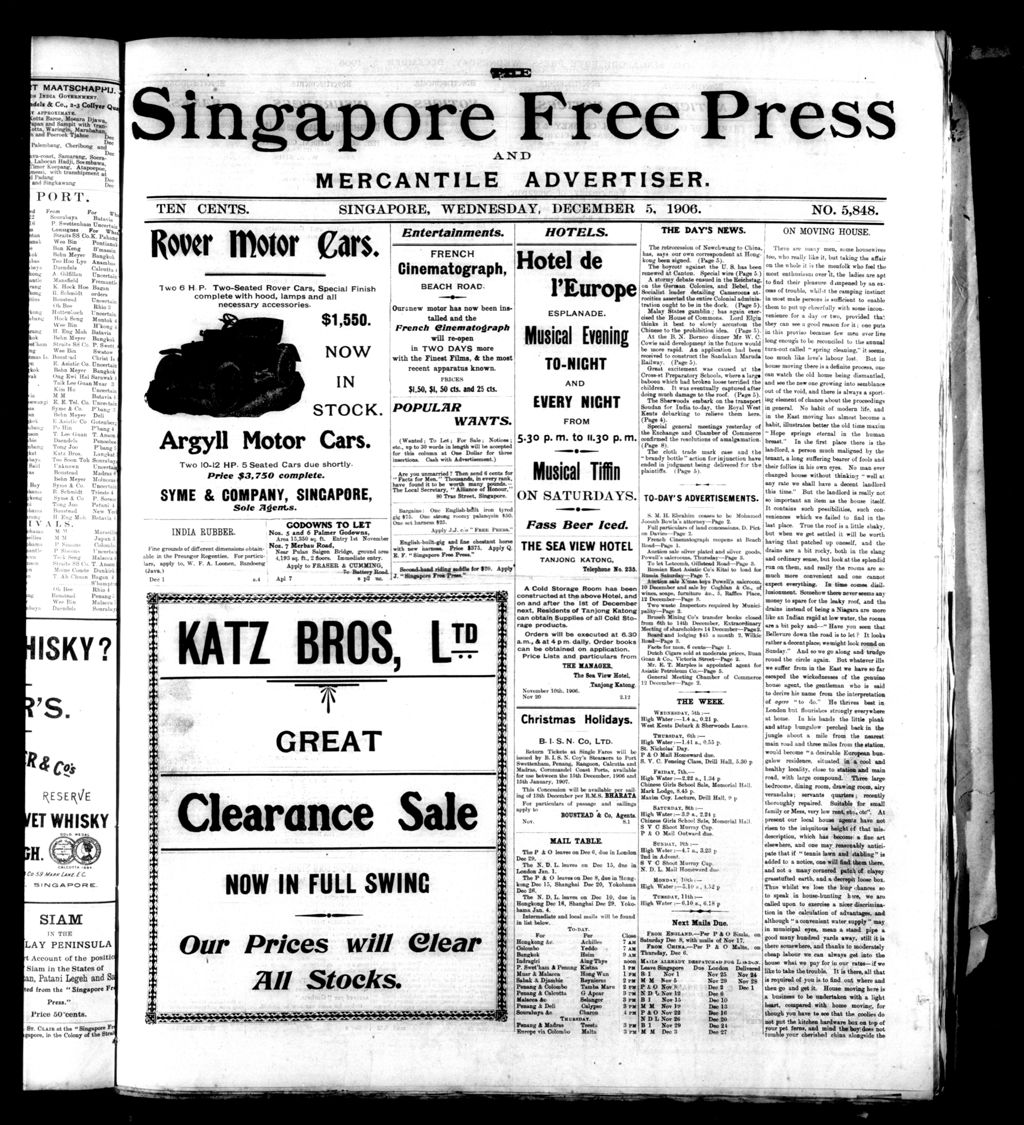 Miniature of Singapore Free Press and Mercantile Advertiser 05 December 1906