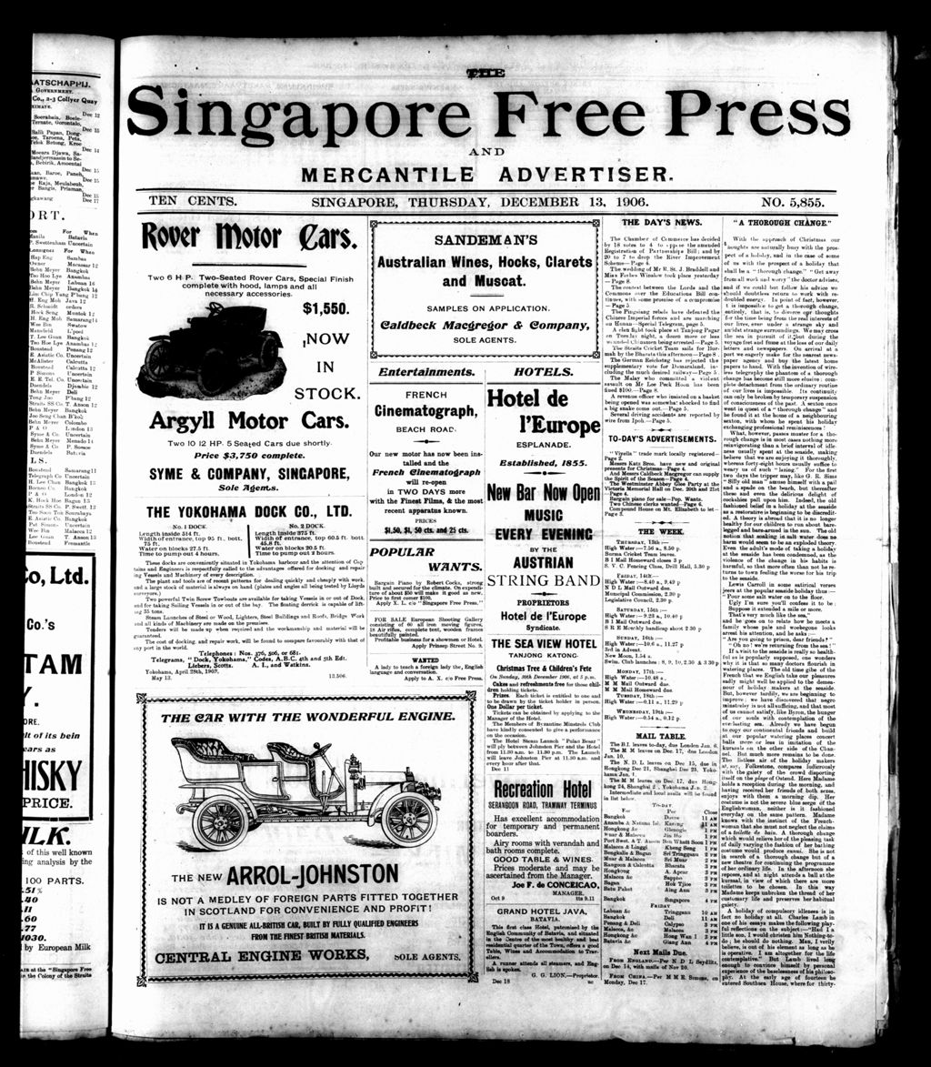 Miniature of Singapore Free Press and Mercantile Advertiser 13 December 1906