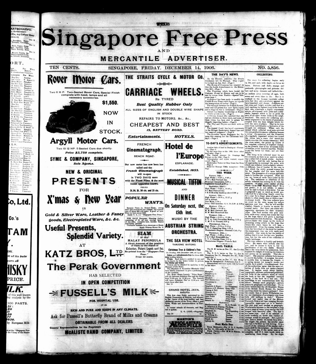 Miniature of Singapore Free Press and Mercantile Advertiser 14 December 1906