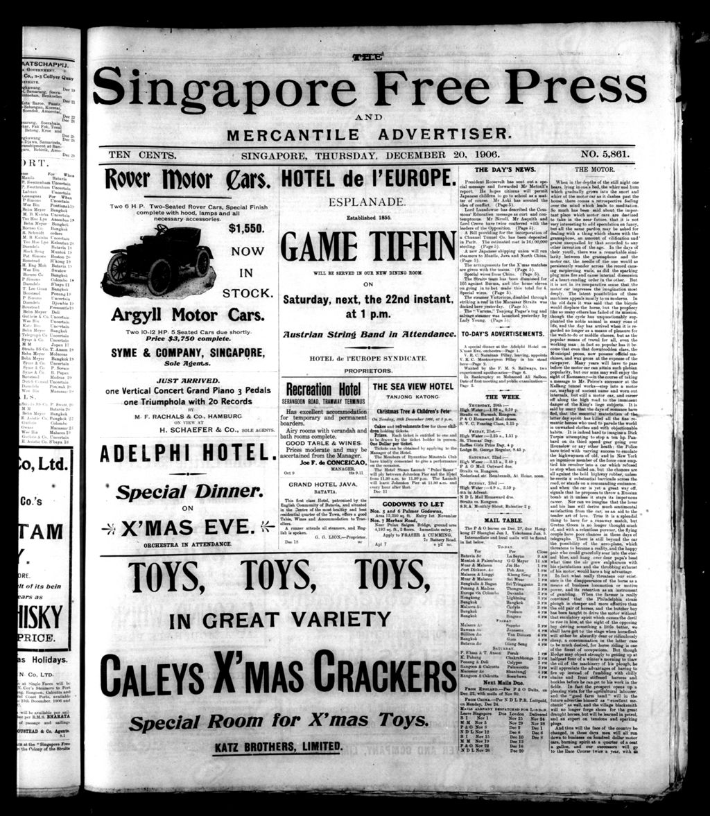 Miniature of Singapore Free Press and Mercantile Advertiser 20 December 1906